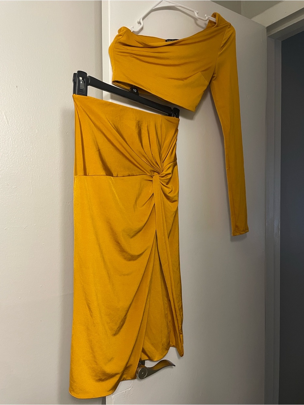 Mustard Yellow Two-Piece Twist Midi Skirt Set